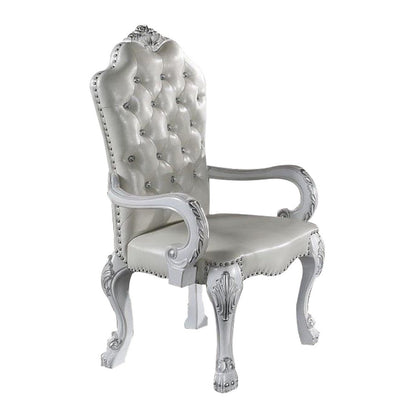 Benjara Ally 26 Inch Dining Armchair Set of 2, Curved Top, Faux Leather, White