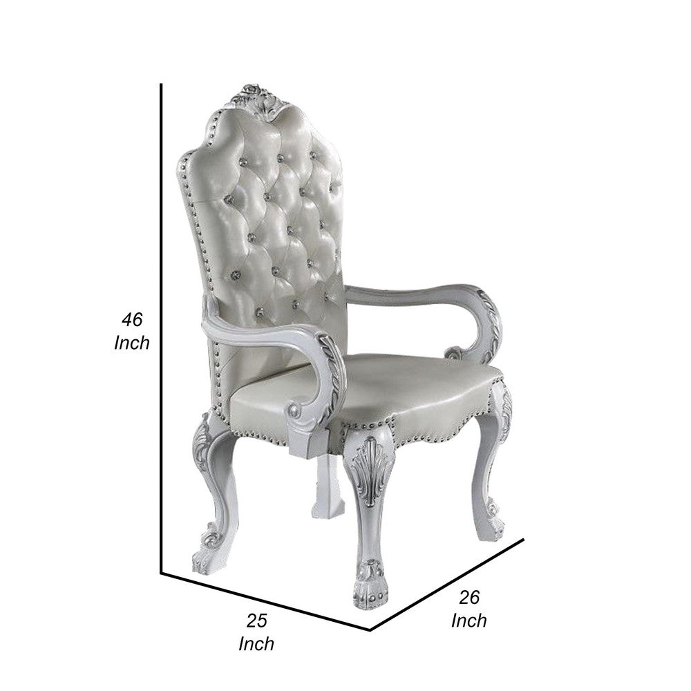 Benjara Ally 26 Inch Dining Armchair Set of 2, Curved Top, Faux Leather, White