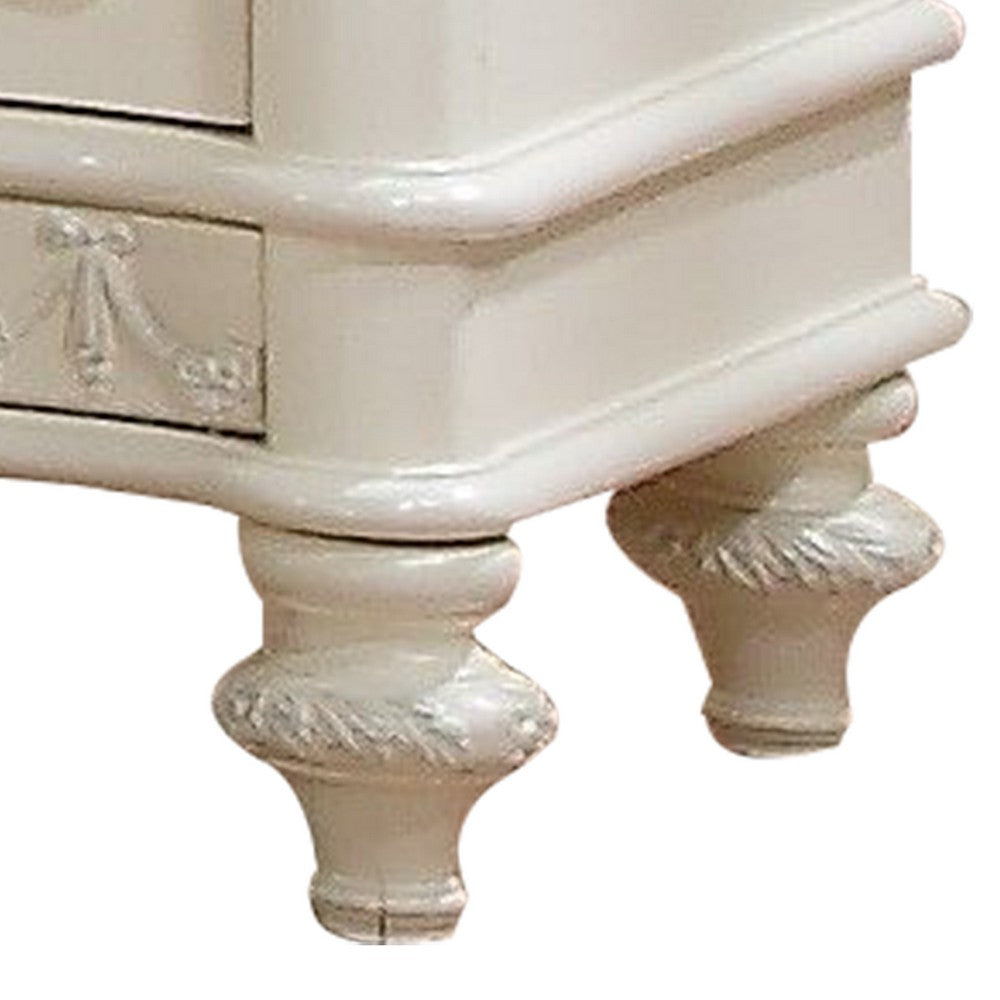 Benjara Dorie 26 Inch Nightstand with 2 Drawers, Oval Molded Trim, Ivory White Wood