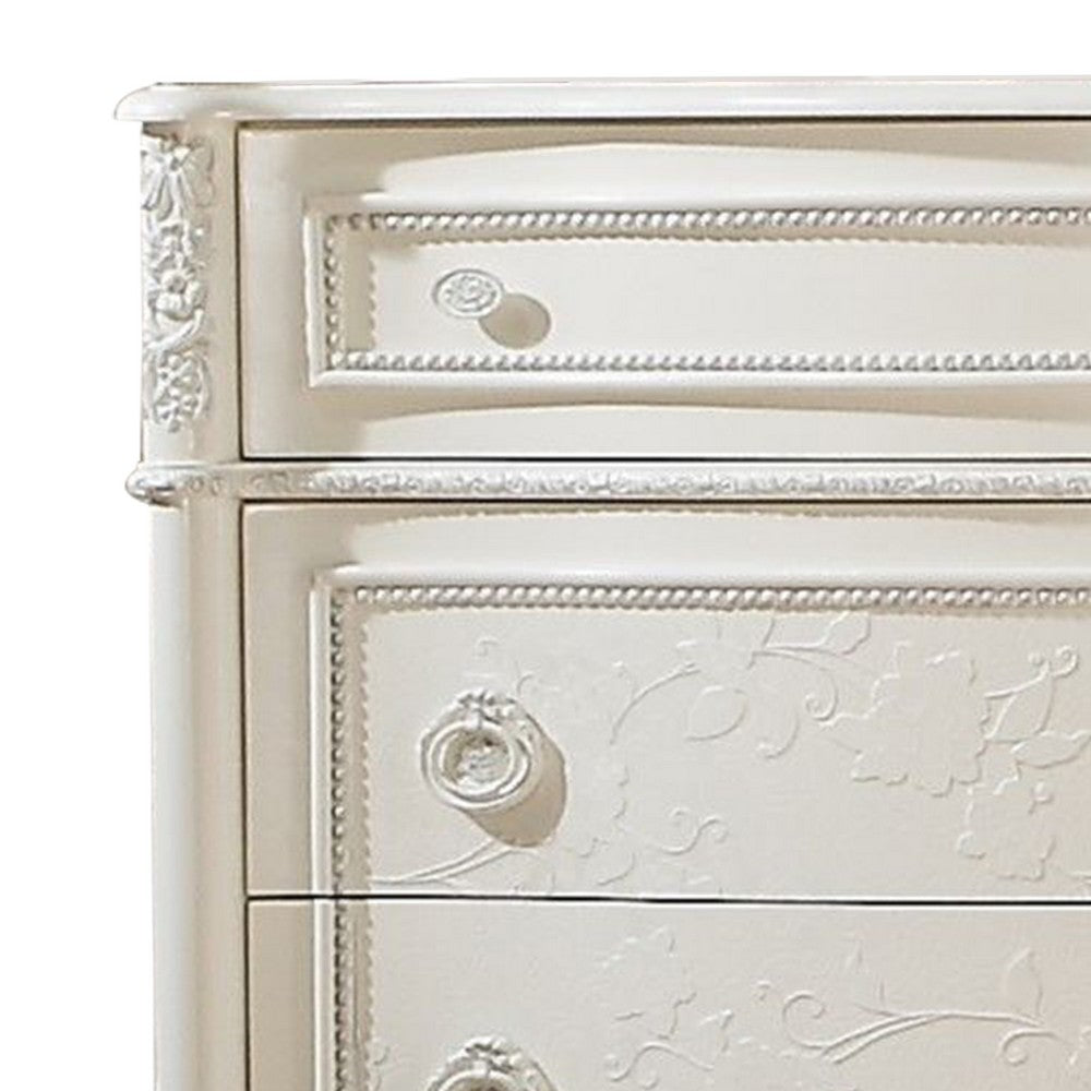 Benjara Dorie 52 Inch Tall Dresser Chest, 5 Drawers, Molded Trim, Ivory White Wood