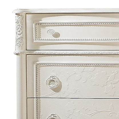 Benjara Dorie 52 Inch Tall Dresser Chest, 5 Drawers, Molded Trim, Ivory White Wood