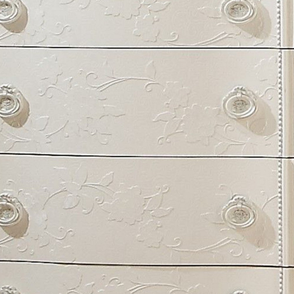 Benjara Dorie 52 Inch Tall Dresser Chest, 5 Drawers, Molded Trim, Ivory White Wood