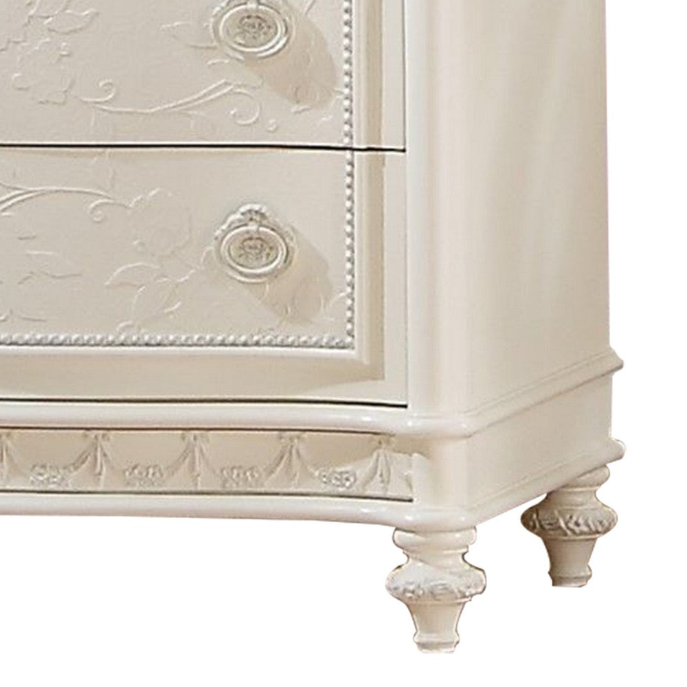 Benjara Dorie 52 Inch Tall Dresser Chest, 5 Drawers, Molded Trim, Ivory White Wood