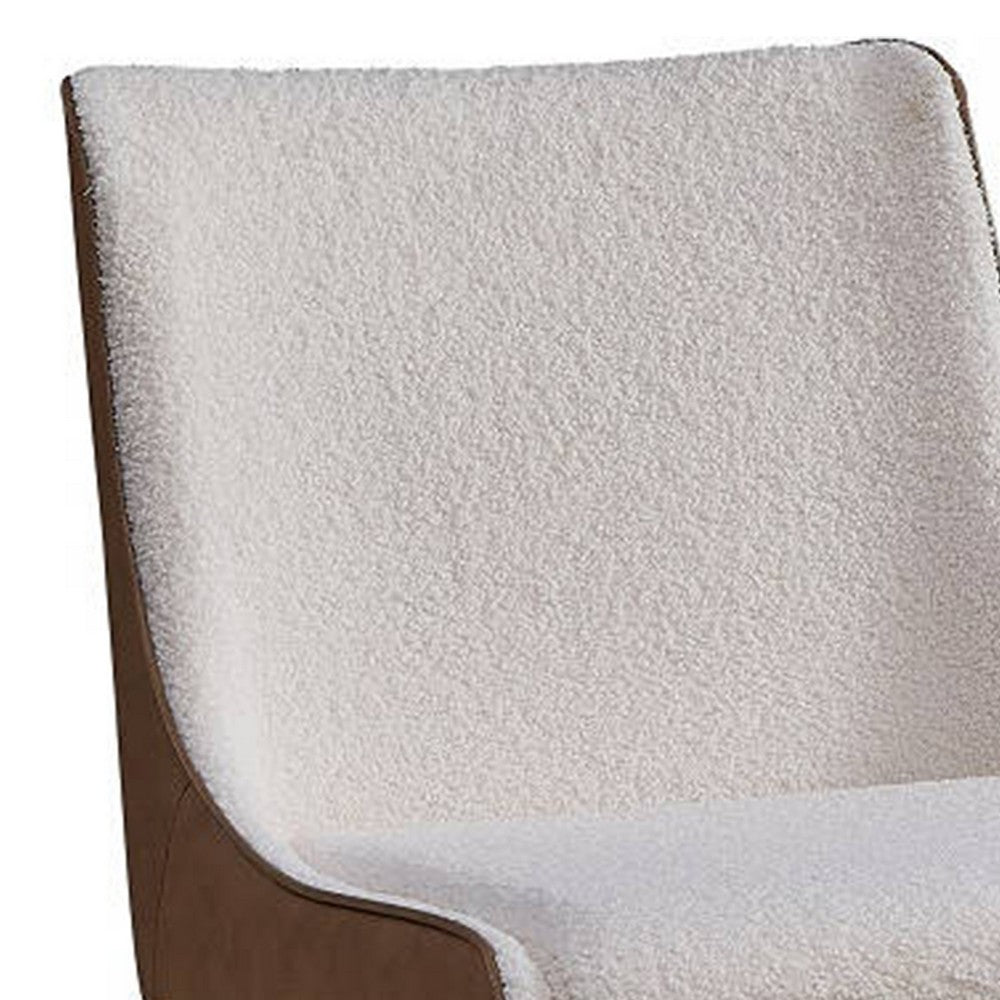 Benjara 25 Inch Side Dining Chair Set of 2, Wingback, White Boucle, Walnut Brown