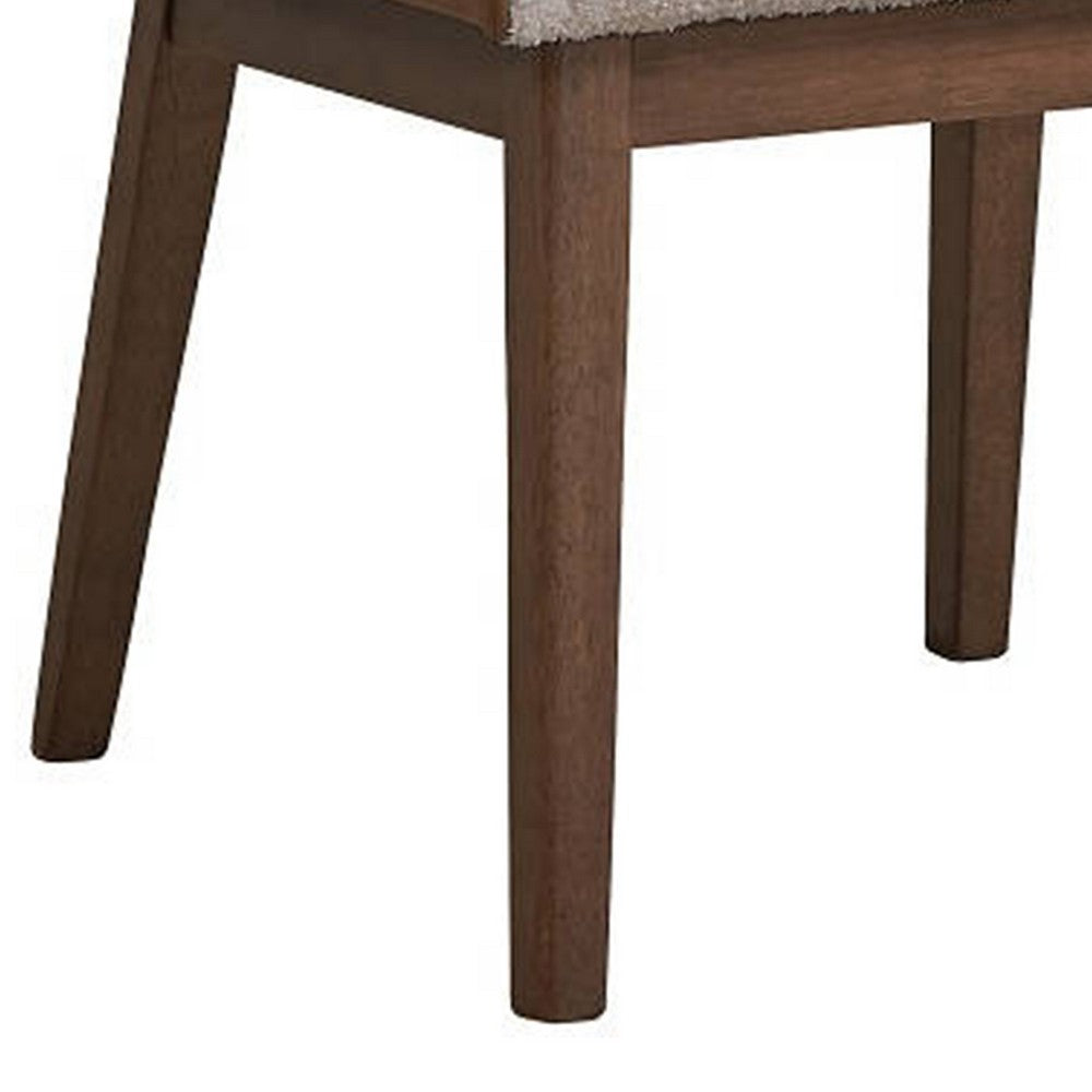 Benjara 25 Inch Side Dining Chair Set of 2, Wingback, White Boucle, Walnut Brown
