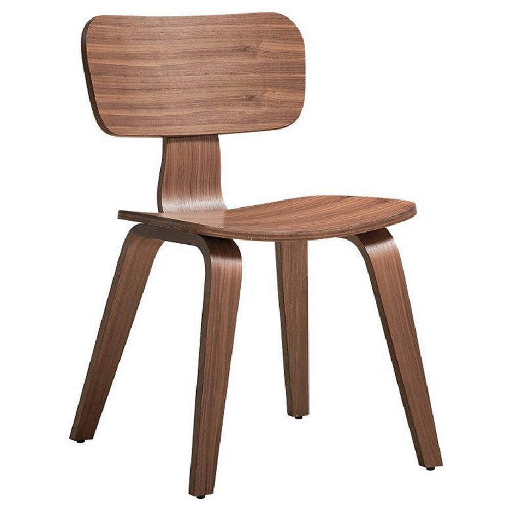 Benjara Aon 22 Inch Side Dining Chair Set of 2, Curved Back, Wood, Walnut Brown
