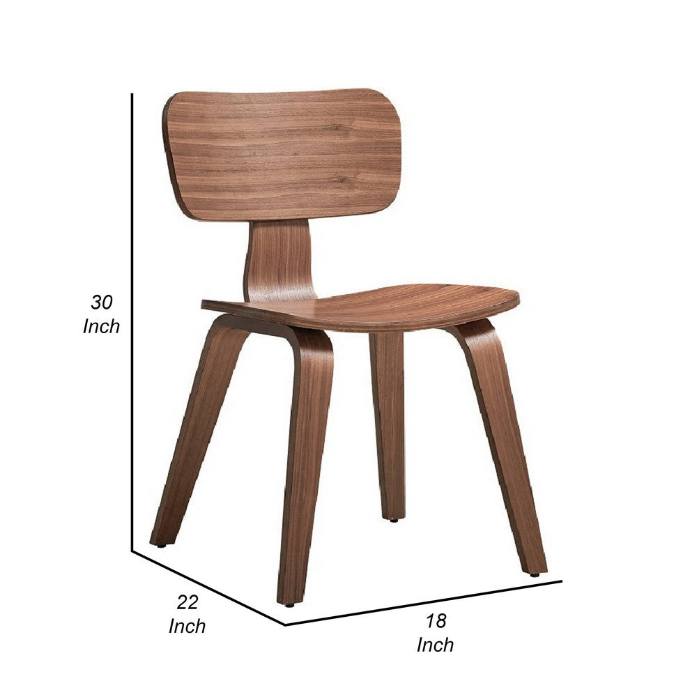 Benjara Aon 22 Inch Side Dining Chair Set of 2, Curved Back, Wood, Walnut Brown