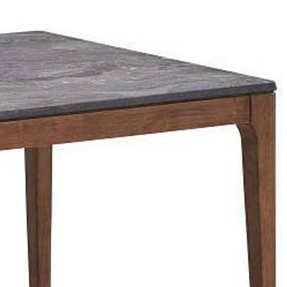 Benjara Evis 63 Inch Dining Table, Marble Grain Faux Stone Top, Walnut Brown Wood