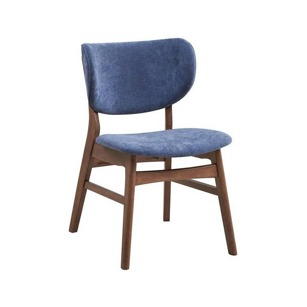 Benjara Evis 23 Inch Side Dining Chair Set of 2, Walnut Brown, Soft Blue Fabric