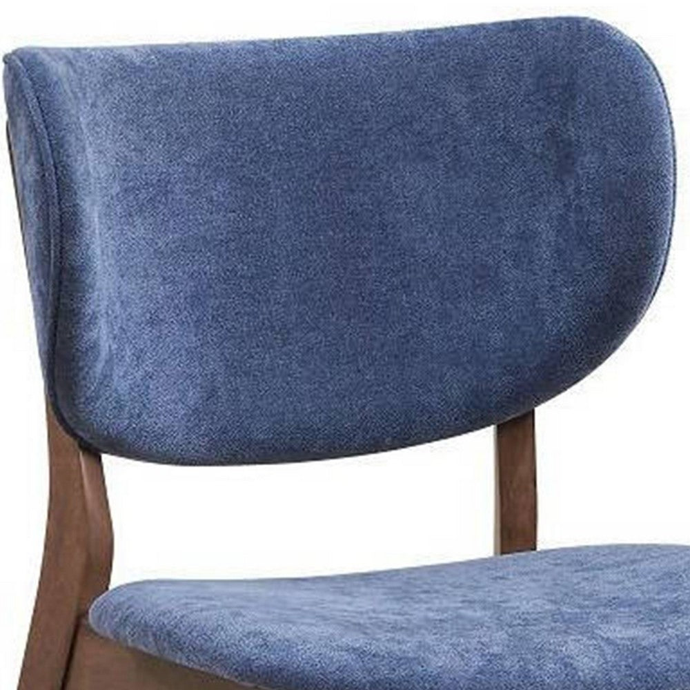 Benjara Evis 23 Inch Side Dining Chair Set of 2, Walnut Brown, Soft Blue Fabric