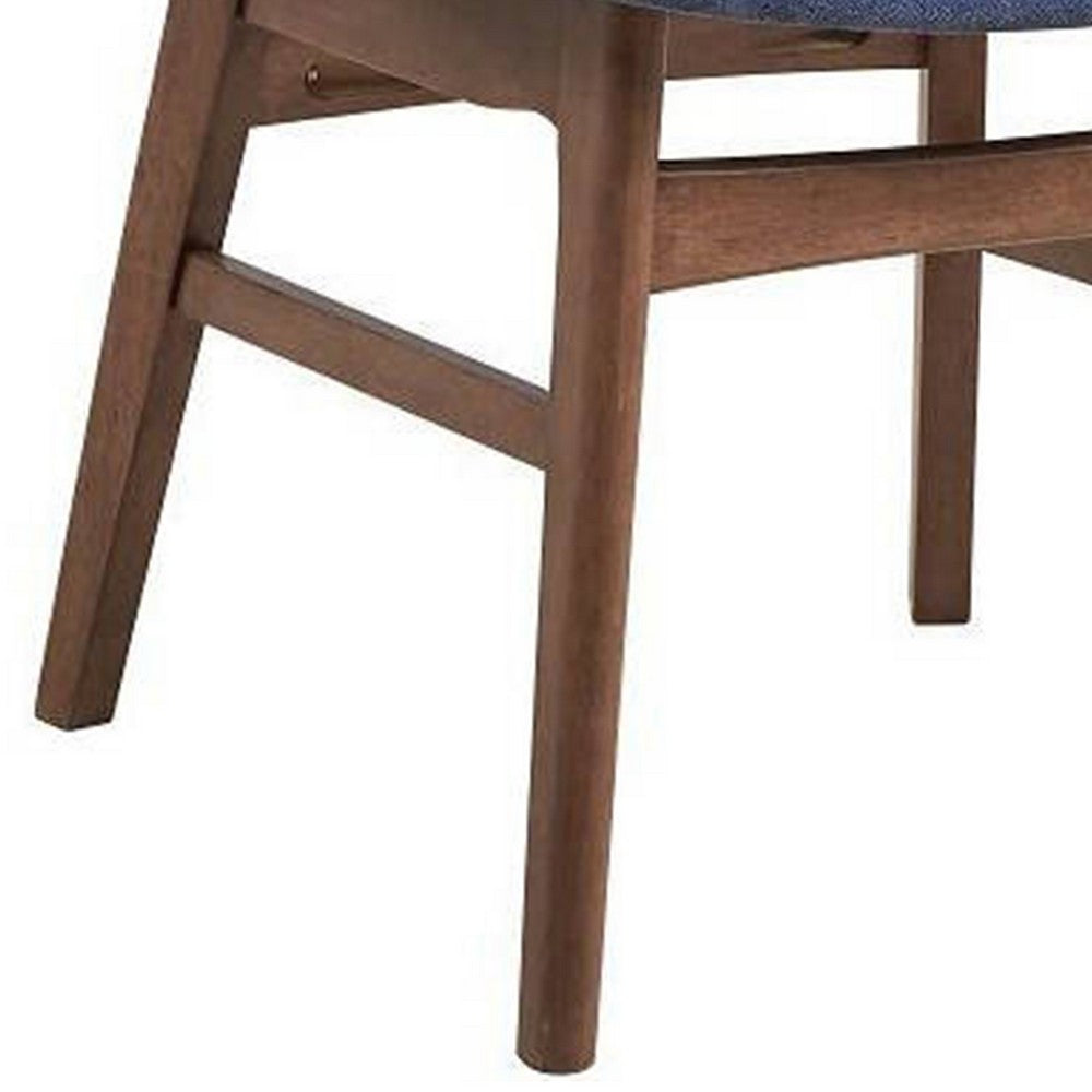 Benjara Evis 23 Inch Side Dining Chair Set of 2, Walnut Brown, Soft Blue Fabric