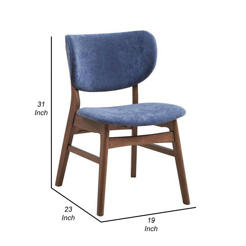 Benjara Evis 23 Inch Side Dining Chair Set of 2, Walnut Brown, Soft Blue Fabric