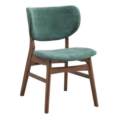 Benjara Evis 23 Inch Side Dining Chair Set of 2, Walnut Brown, Soft Green Fabric