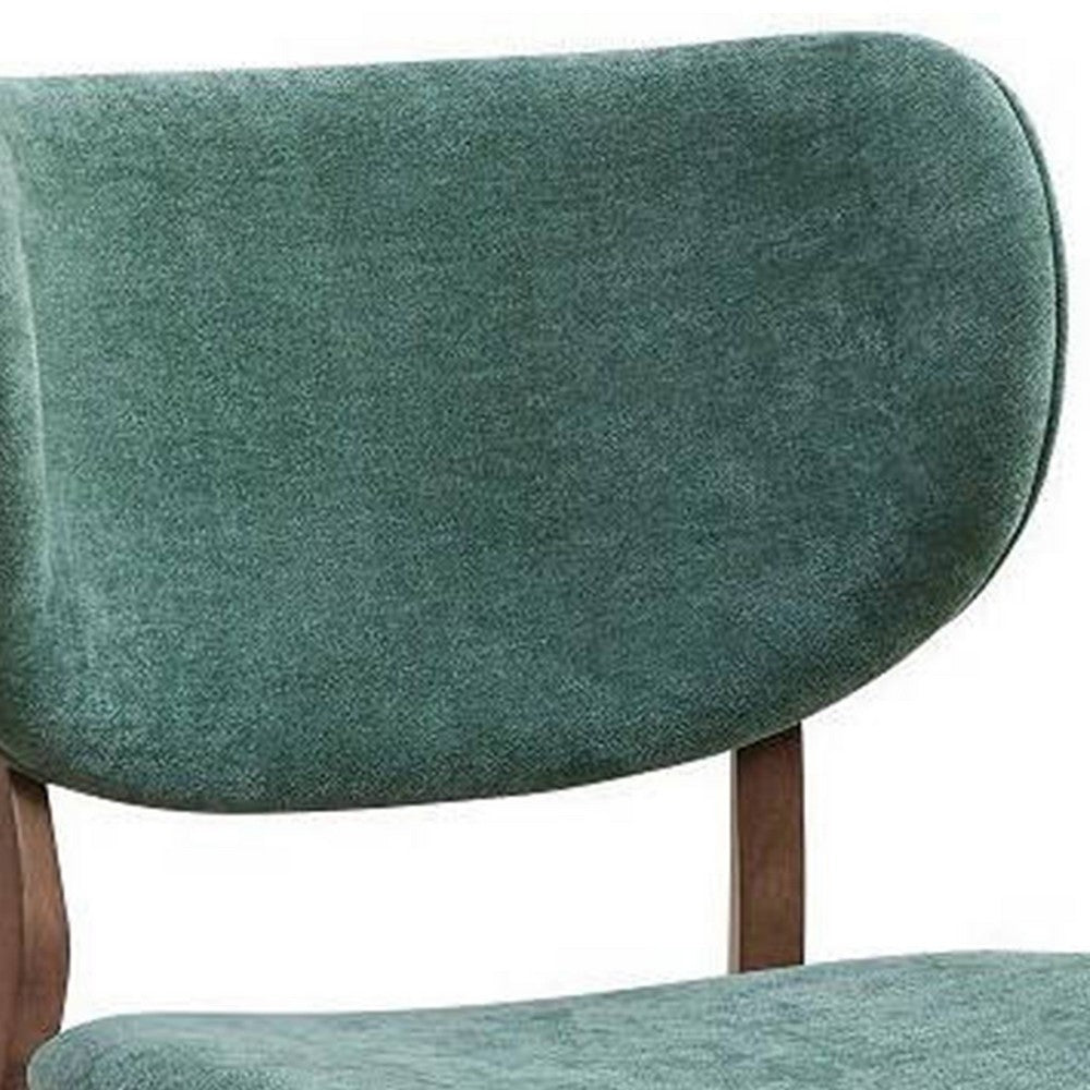 Benjara Evis 23 Inch Side Dining Chair Set of 2, Walnut Brown, Soft Green Fabric