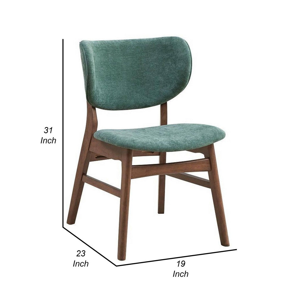 Benjara Evis 23 Inch Side Dining Chair Set of 2, Walnut Brown, Soft Green Fabric