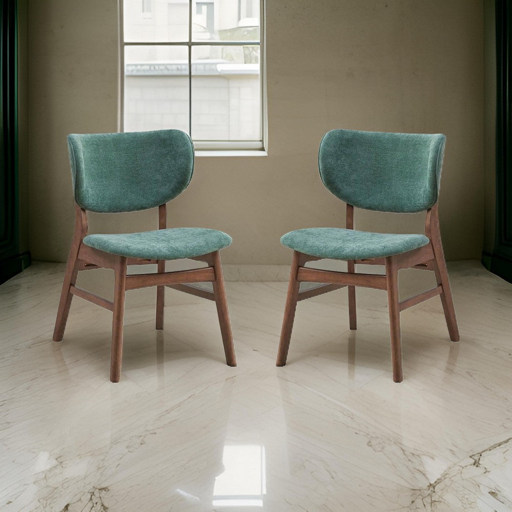 Benjara Evis 23 Inch Side Dining Chair Set of 2, Walnut Brown, Soft Green Fabric