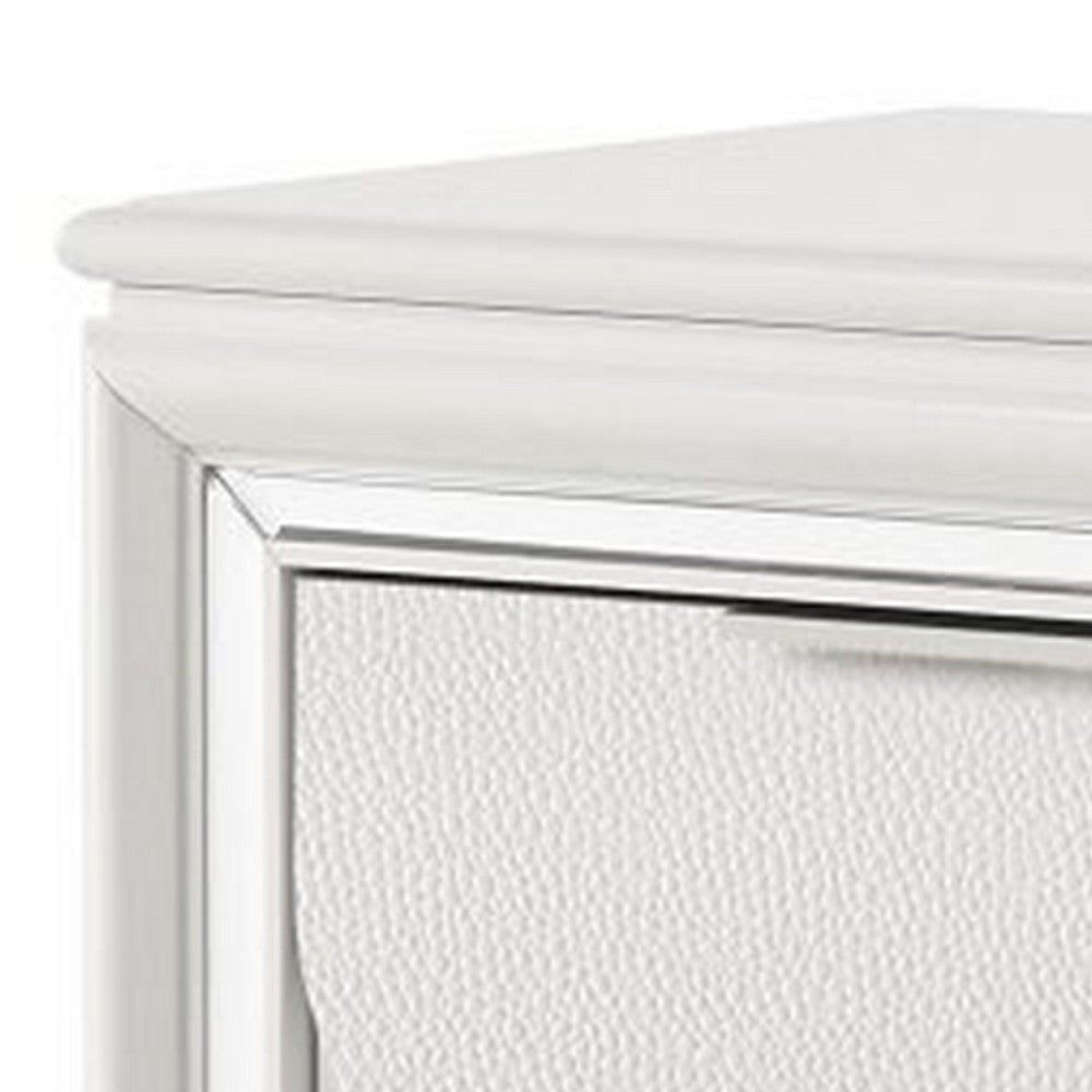 Benjara Rara 30 Inch Nightstand, 2 Drawers, Mirror Trim, Acrylic Legs, White