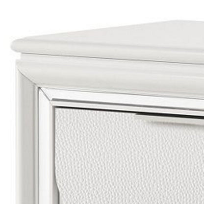 Benjara Rara 30 Inch Nightstand, 2 Drawers, Mirror Trim, Acrylic Legs, White