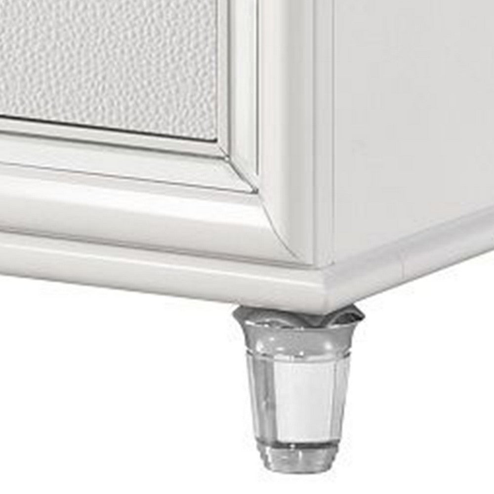 Benjara Rara 30 Inch Nightstand, 2 Drawers, Mirror Trim, Acrylic Legs, White