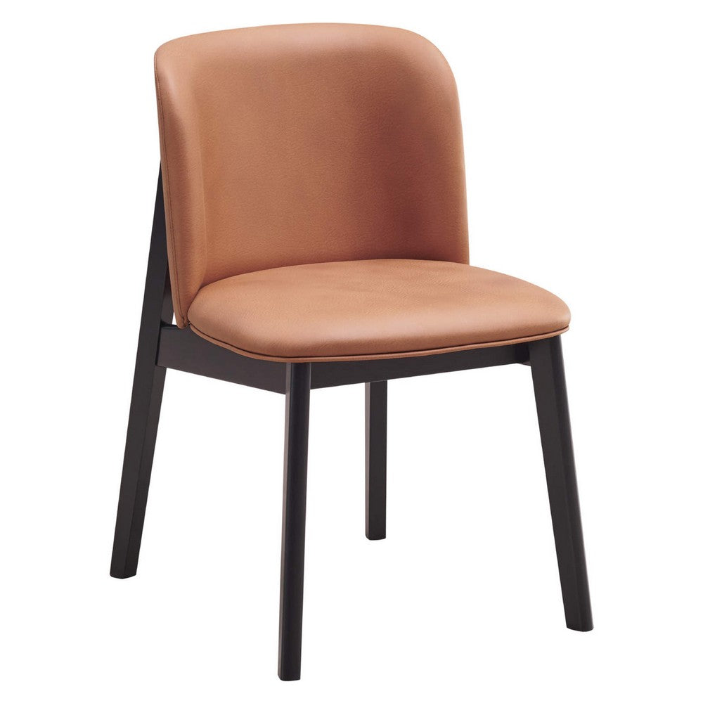 Benjara Iora 22 Inch Side Dining Chair Set of 2, Ergonomic, Brown Fabric, Black