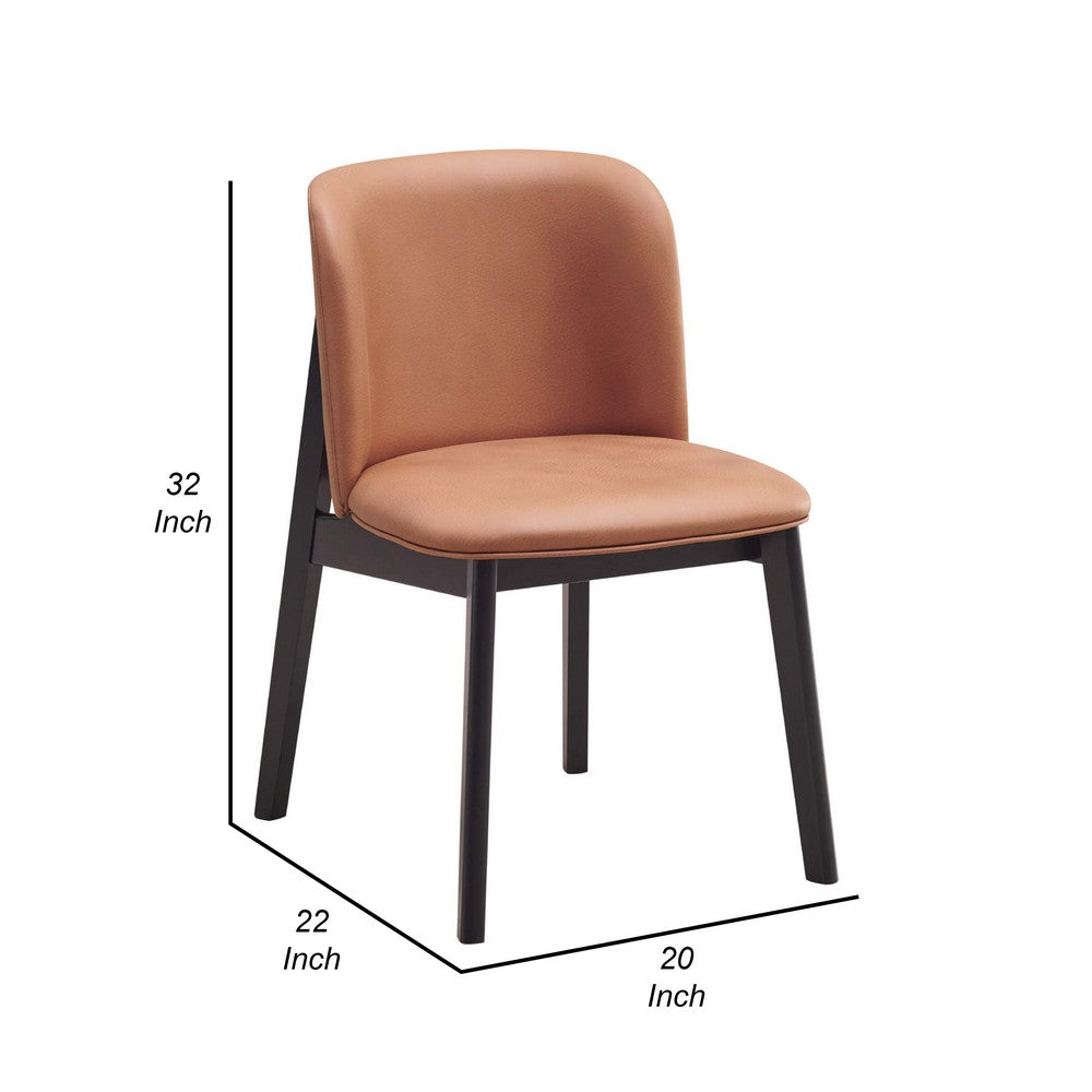 Benjara Iora 22 Inch Side Dining Chair Set of 2, Ergonomic, Brown Fabric, Black
