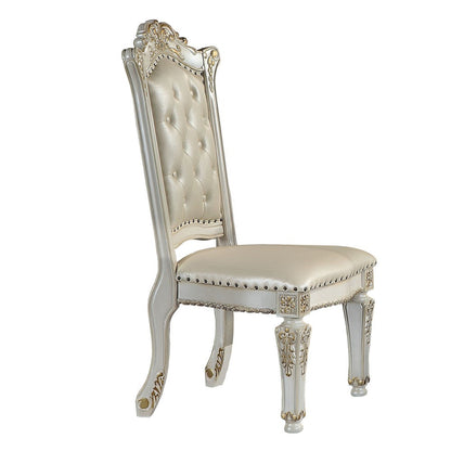 Benjara Doe 27 Inch Side Dining Chair Set of 2, Nailhead, Tufted White Faux Leather