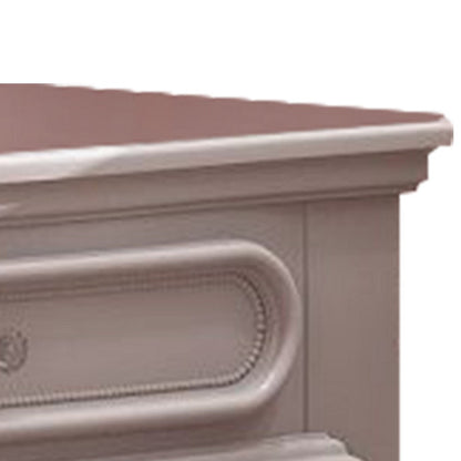 Benjara Auri 27 Inch Nightstand with 2 Drawer, Molded Trim Floral Motifs, White