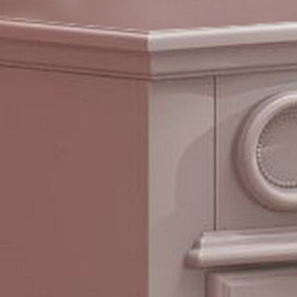 Benjara Auri 27 Inch Nightstand with 2 Drawer, Molded Trim Floral Motifs, White