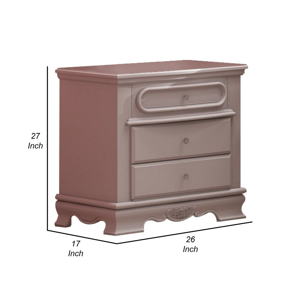 Benjara Auri 27 Inch Nightstand with 2 Drawer, Molded Trim Floral Motifs, White