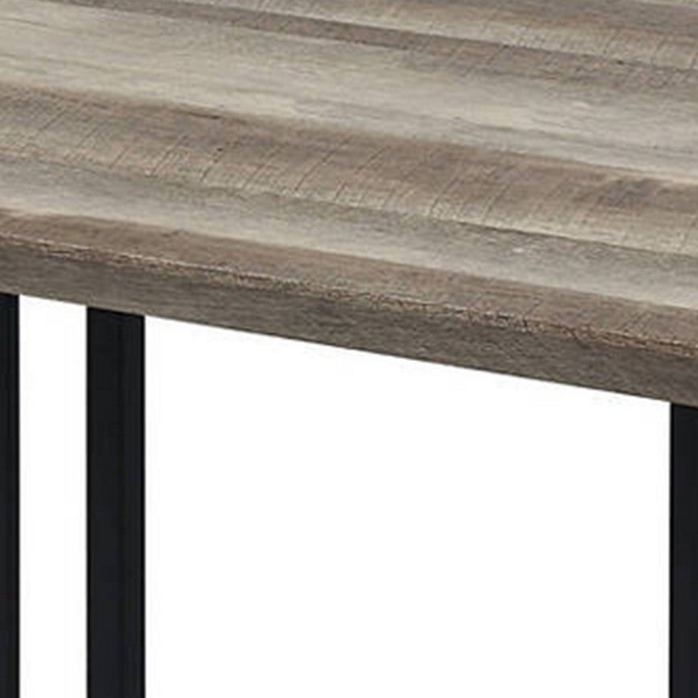Benjara Nori 47 Inch Coffee Table, Distressed Brown Top, Black Metal Slatted Base