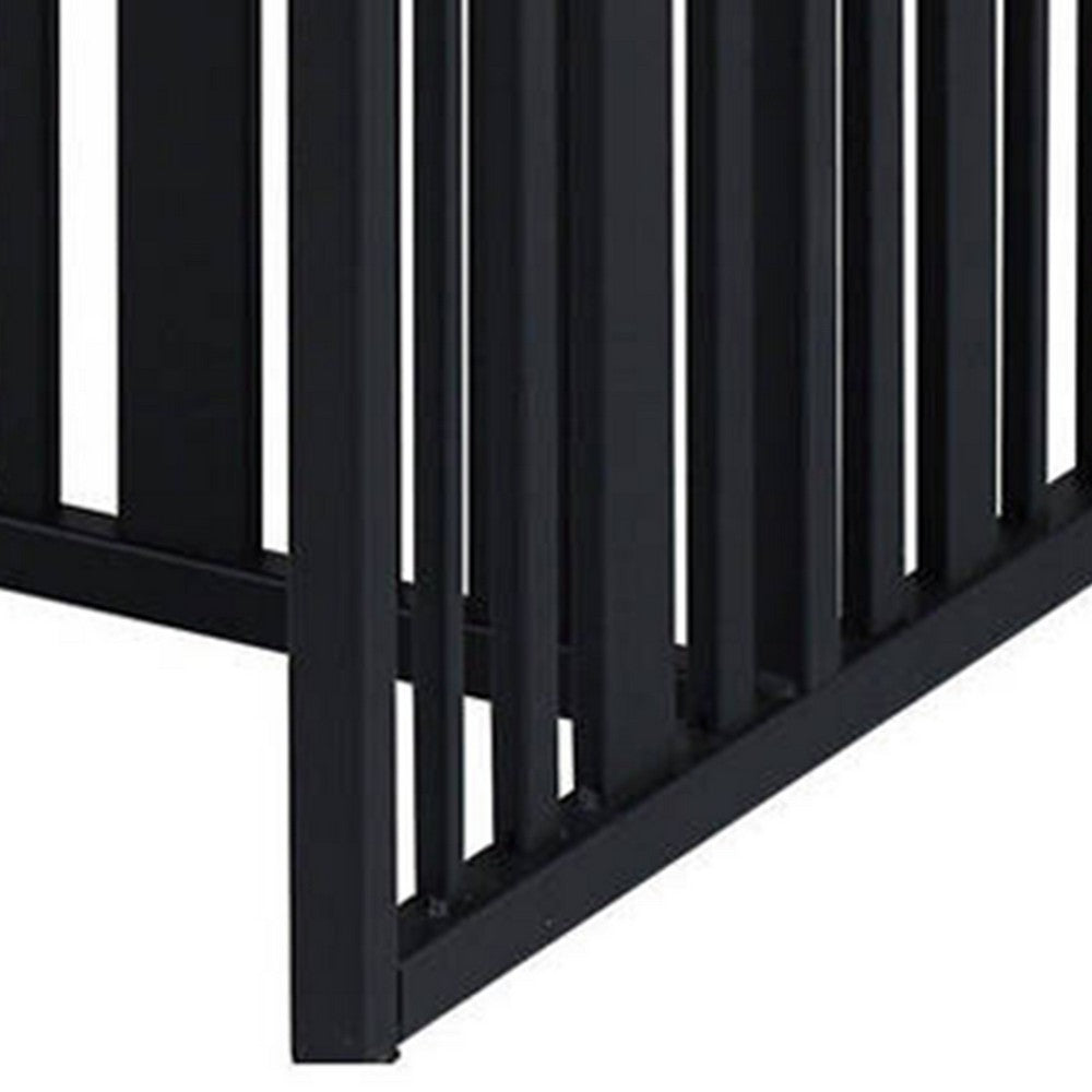 Benjara Nori 47 Inch Coffee Table, Distressed Brown Top, Black Metal Slatted Base