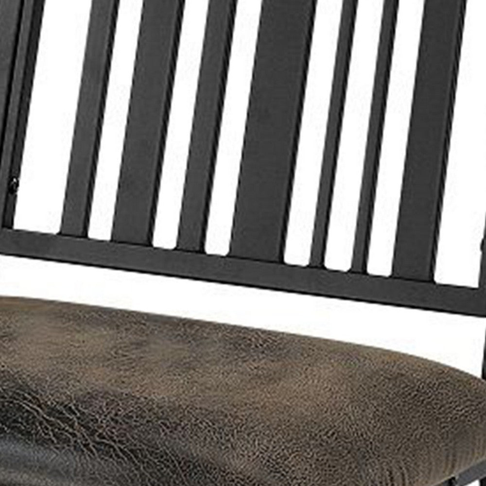 Benjara Nori 24 Inch Side Dining Chair Set of 2, Slatted Back, Faux Leather, Black