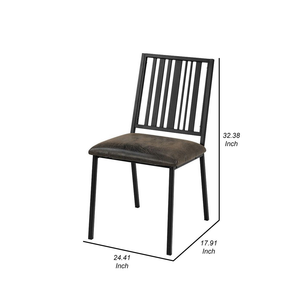 Benjara Nori 24 Inch Side Dining Chair Set of 2, Slatted Back, Faux Leather, Black
