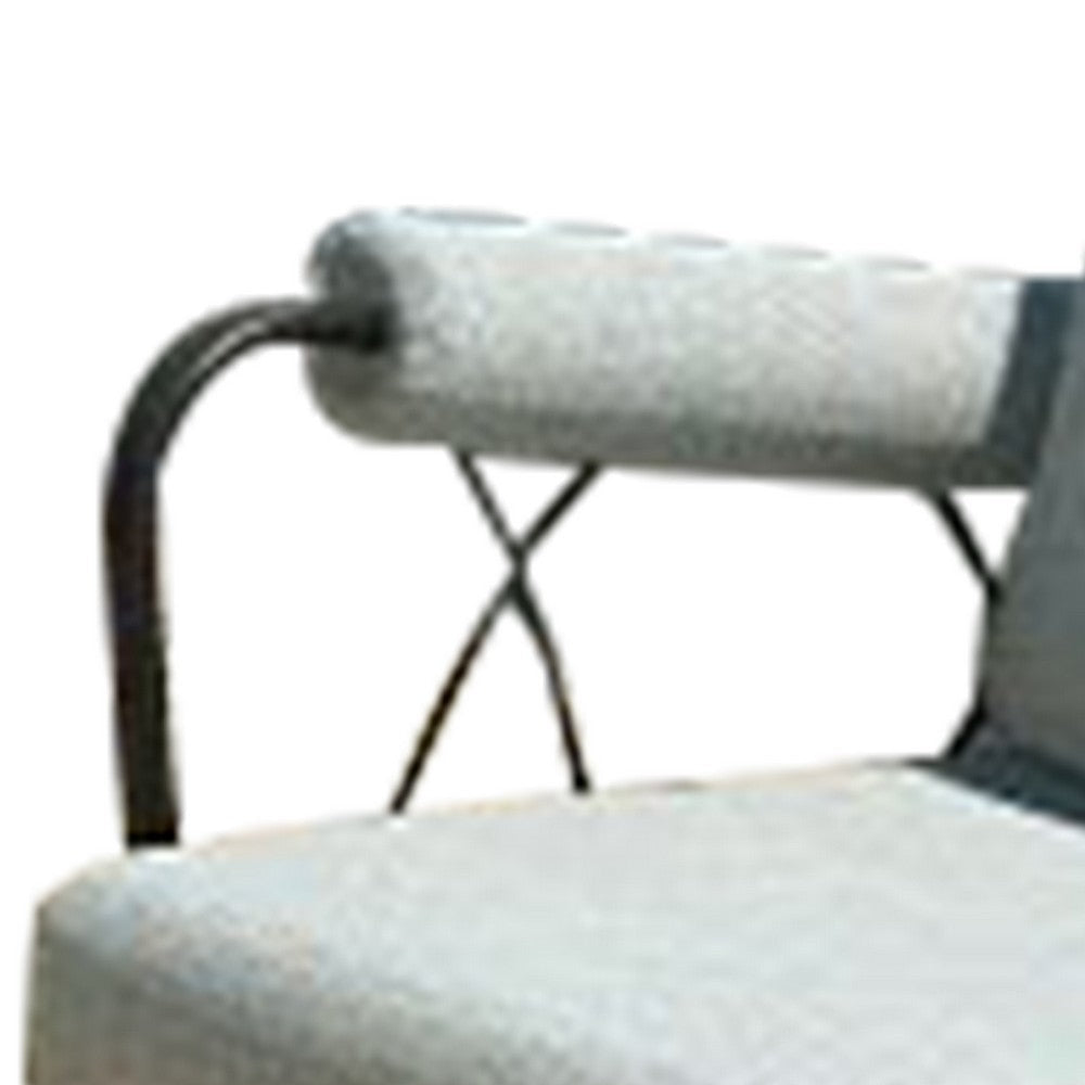 Benjara Rain 33 Inch Patio Side Chair, Armless, Sectional, Black Metal, Gray Fabric