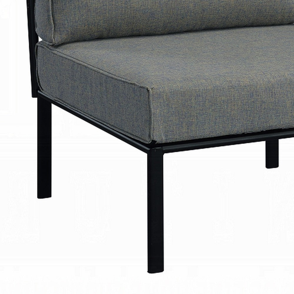 Benjara Rain 33 Inch Patio Side Chair, Armless, Sectional, Black Metal, Gray Fabric