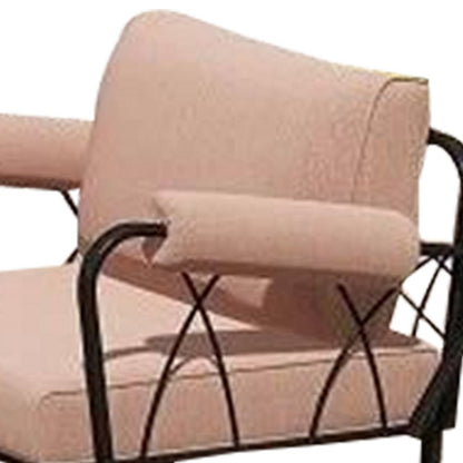 Benjara Rain 33 Inch Patio Armchair, Sectional Design, Black Metal, Pink Fabric