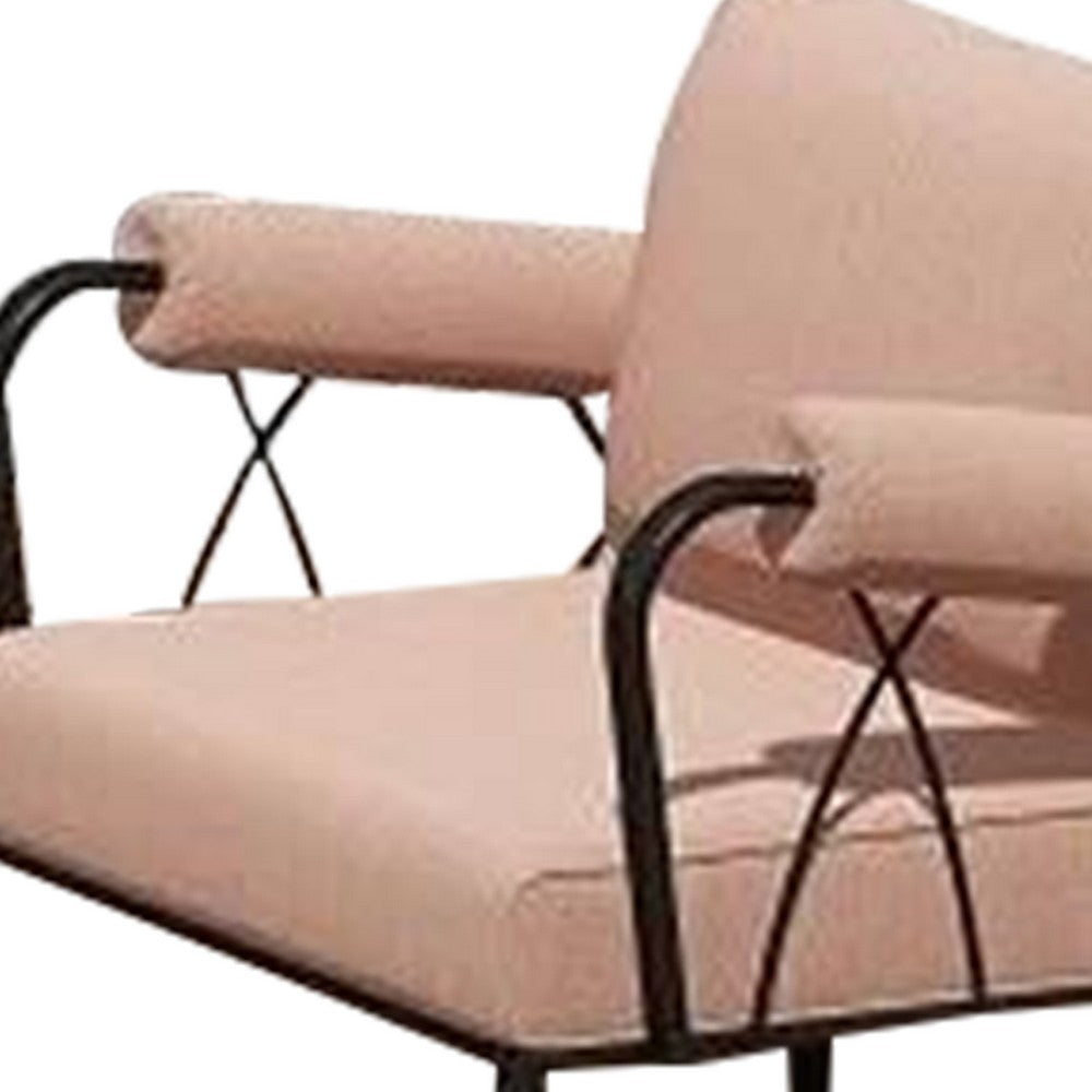 Benjara Rain 33 Inch Patio Armchair, Sectional Design, Black Metal, Pink Fabric