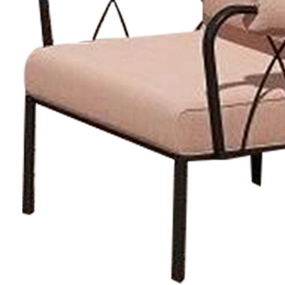 Benjara Rain 33 Inch Patio Armchair, Sectional Design, Black Metal, Pink Fabric