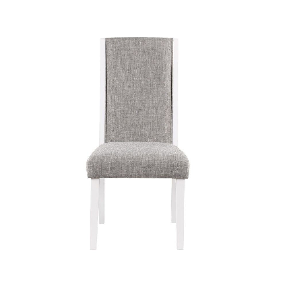 Benjara Joyce 26 Inch Side Dining Chair Set of 2, Gray Linen Upholstery, White Wood