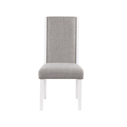 Benjara Joyce 26 Inch Side Dining Chair Set of 2, Gray Linen Upholstery, White Wood