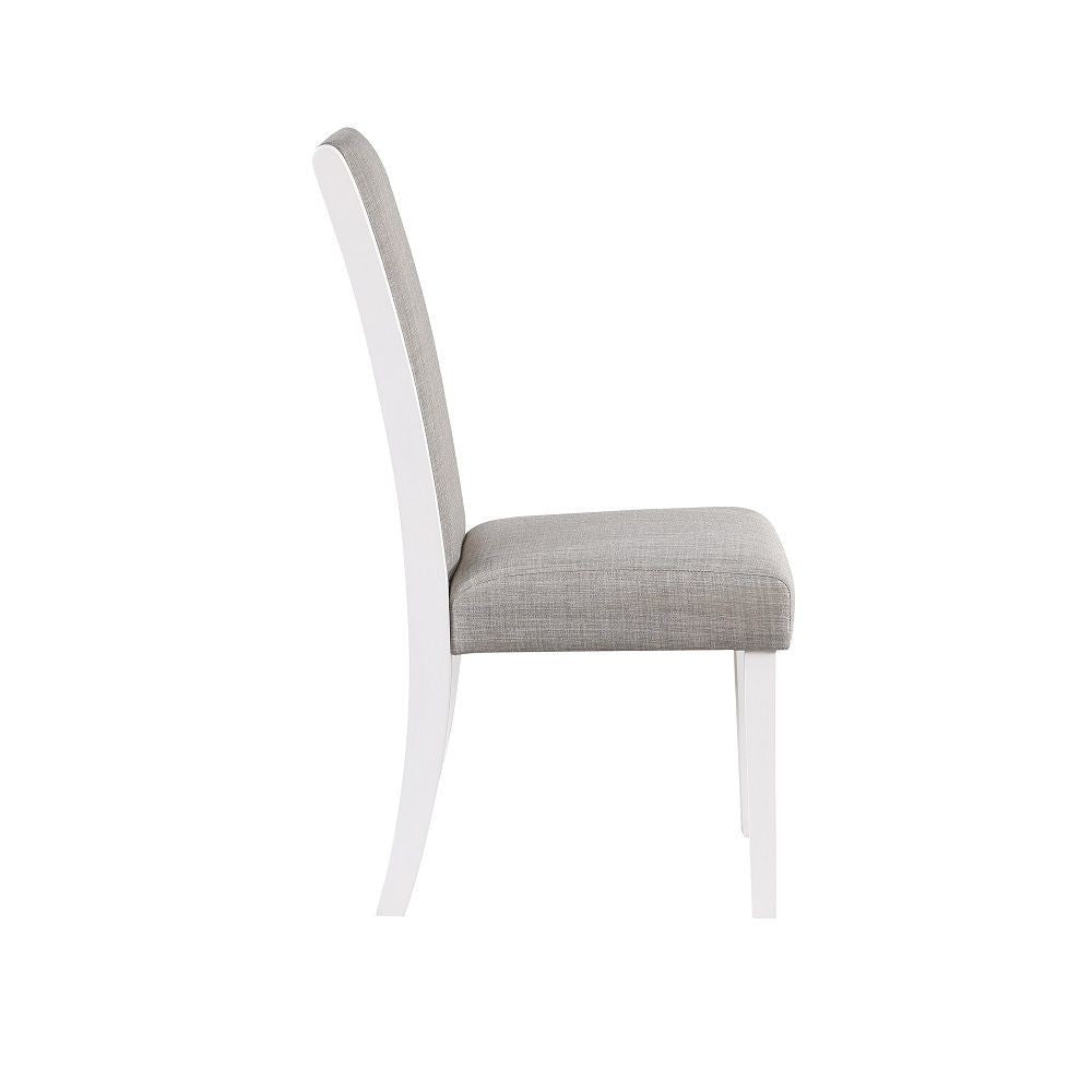Benjara Joyce 26 Inch Side Dining Chair Set of 2, Gray Linen Upholstery, White Wood