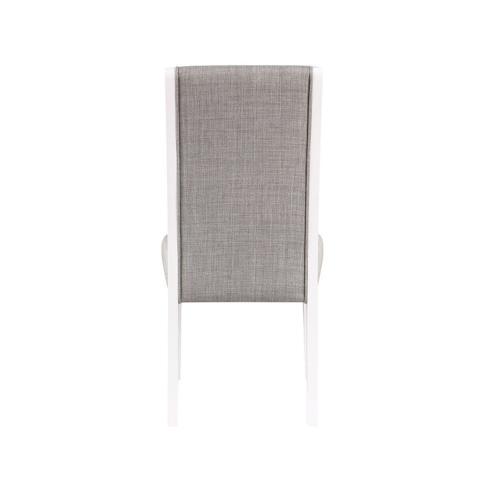 Benjara Joyce 26 Inch Side Dining Chair Set of 2, Gray Linen Upholstery, White Wood