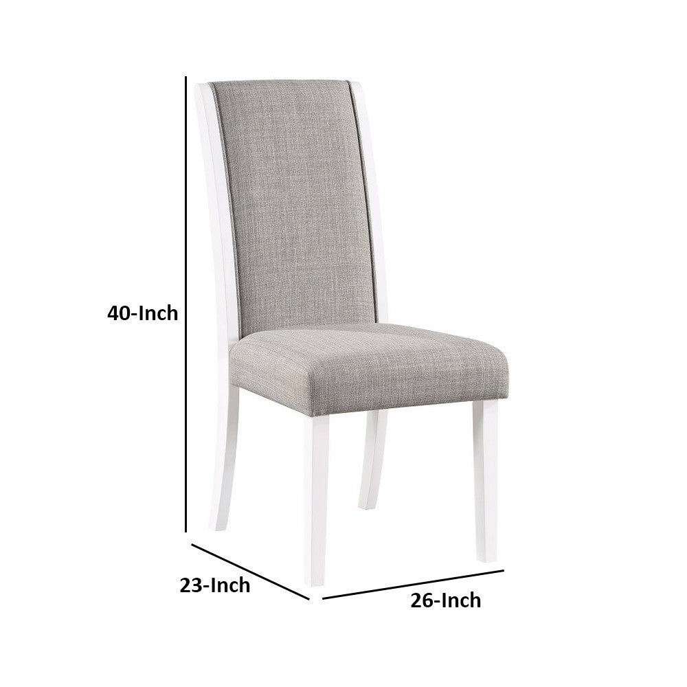 Benjara Joyce 26 Inch Side Dining Chair Set of 2, Gray Linen Upholstery, White Wood