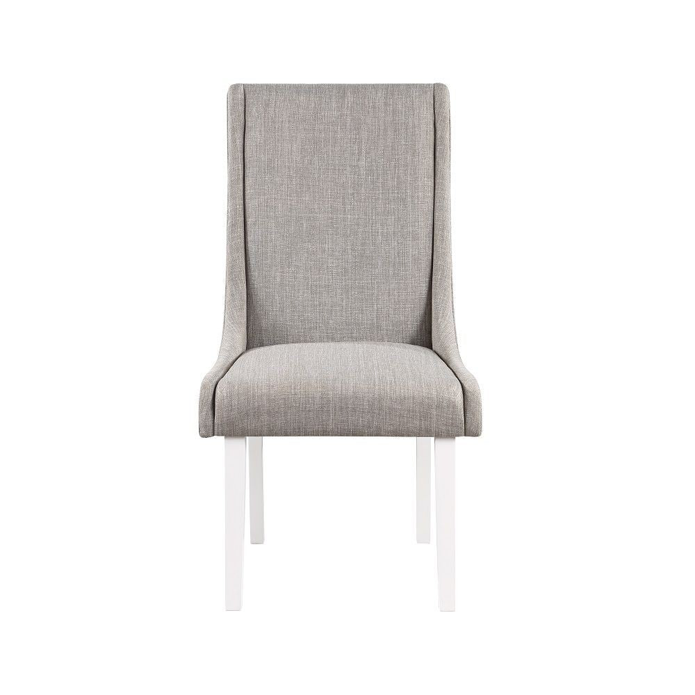 Benjara Joyce 25 Inch Side Dining Chair Set of 2, Wingback, Gray Linen, White Wood