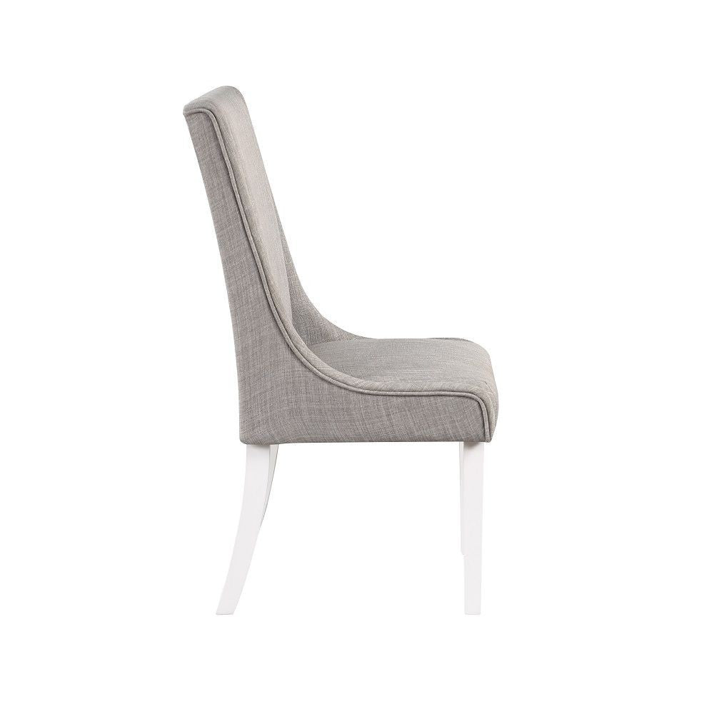 Benjara Joyce 25 Inch Side Dining Chair Set of 2, Wingback, Gray Linen, White Wood