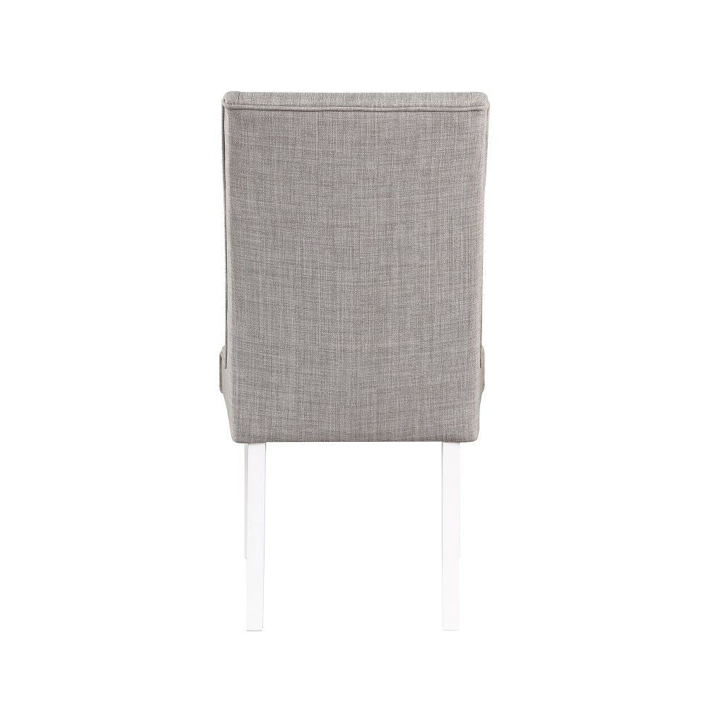 Benjara Joyce 25 Inch Side Dining Chair Set of 2, Wingback, Gray Linen, White Wood