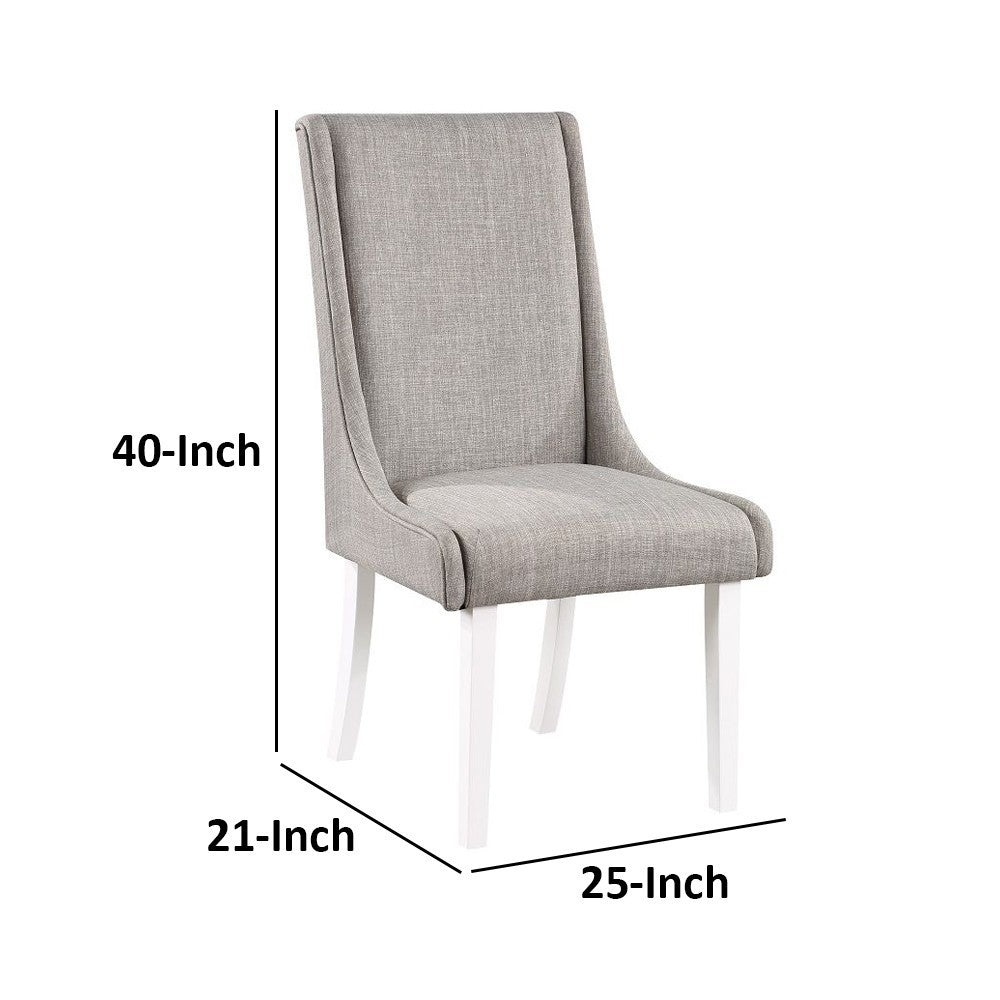 Benjara Joyce 25 Inch Side Dining Chair Set of 2, Wingback, Gray Linen, White Wood