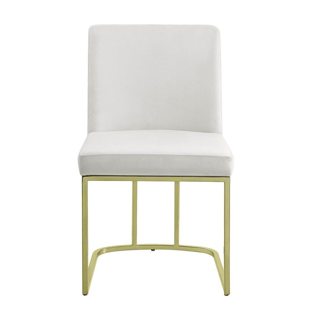 Benjara 24 Inch Side Dining Chair Set of 2, Soft Off White Velvet, Gold Metal Base