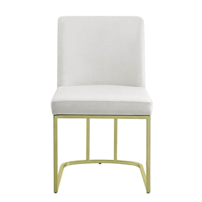Benjara 24 Inch Side Dining Chair Set of 2, Soft Off White Velvet, Gold Metal Base