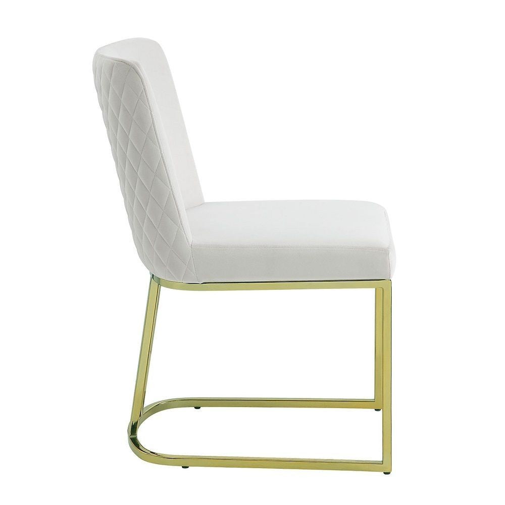 Benjara 24 Inch Side Dining Chair Set of 2, Soft Off White Velvet, Gold Metal Base